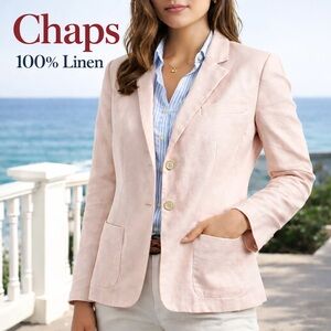 Chaps Linen Blazer Womens 6 Baby Pink Yacht Club Coastal Nautical Preppy Classic